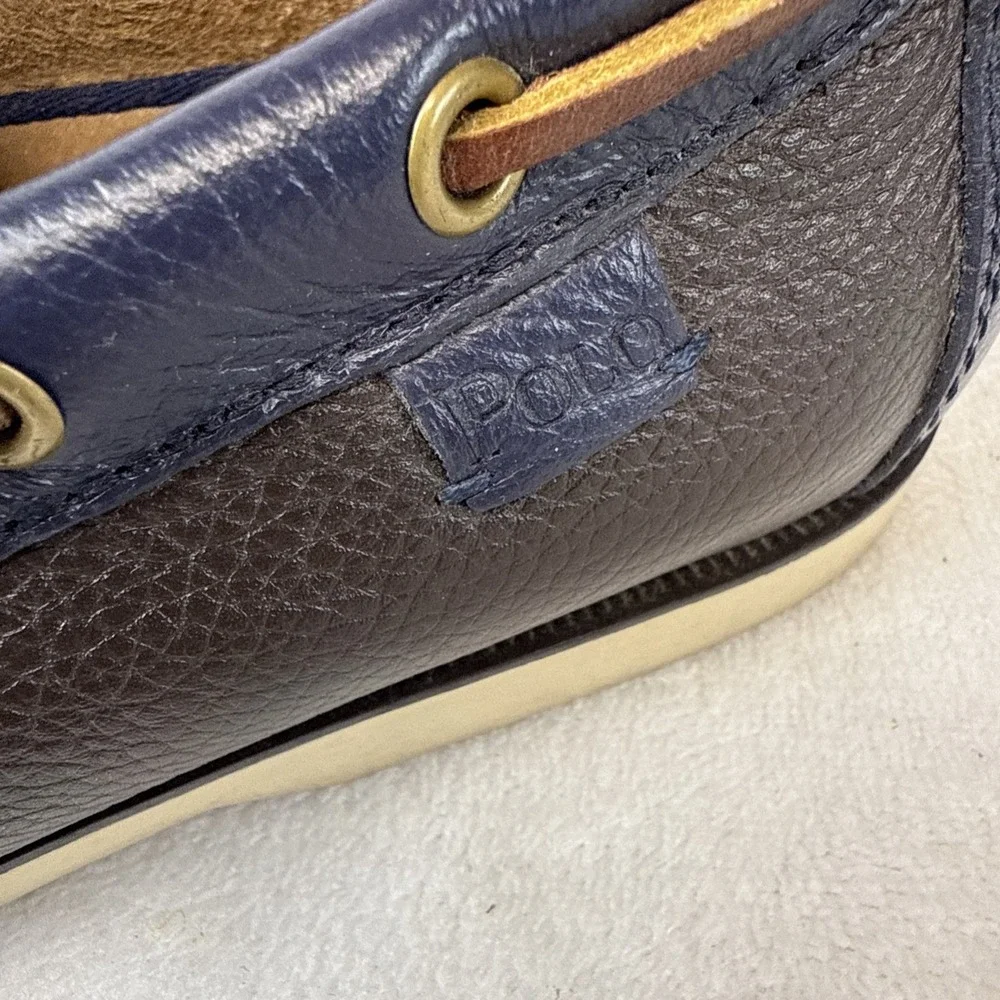 Polo Ralph Lauren Men's 9.5D Bienne II Leather Boat Shoes Blue & Dark Brown